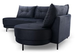 Miniaturka 3 - Granatowy narożnik tapicerowany zaokrąglony z pikowanymi poduszkami profil boczny