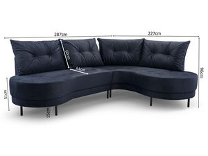 Miniaturka 7 - Narożnik tapicerowany granatowy zaokrąglony z pikowanymi poduszkami wymiary schemat