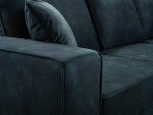 Miniaturka 6 - Detal tapicerki granatowego narożnika welurowego siedzisko zbliżenie