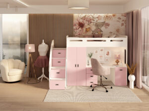 Miniaturka 8 - Łóżko piętrowe z biurkiem i szafą Noelis