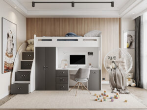 Miniaturka 16 - Łóżko piętrowe z biurkiem i szafą Noelis