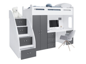 Miniaturka 1 - Łóżko piętrowe z biurkiem i szafą Noelis
