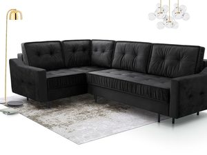 Miniaturka 24 - Narożnik tapicerowany lewy antracytowy z pikowanymi oparciami