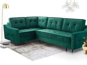 Miniaturka 29 - Lewy narożnik w kolorze butelkowej zieleni z metalowymi nogami