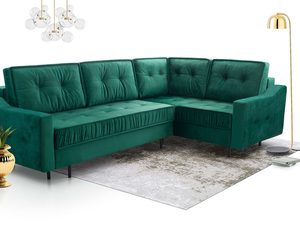 Miniaturka 27 - Tapicerowany narożnik prawy butelkowa zieleń z pikowaniem siedziska