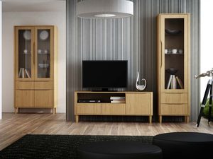 Miniaturka 1 - Zestaw mebli dębowych jasnych w eleganckim salonie witryny szafka RTV komoda