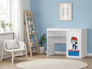 Miniaturka 11 - Białe biurko dziecięce z motywem pieska strażaka w pokoju chłopca aranżacja