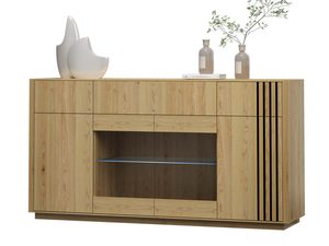 Miniaturka 2 - Komoda dębowa jasna z otwartą półką podświetlaną drzwiczkami i czarnymi listwami