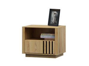 Miniaturka 2 - Szafka nocna dębowa jasna z otwartą półką szufladą i czarnymi listwami