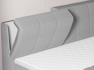 Miniaturka 3 - Szare łóżko kontynentalne detal zagłówka prążkowanego zbliżenie