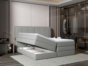 Miniaturka 7 - Szare łóżko kontynentalne z otwartym pojemnikiem w sypialni aranżacja