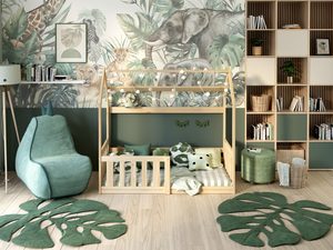 Miniaturka 2 - Sosnowe łóżko dziecięce domek w pokoju dziecięcym z dżunglą