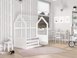 Miniaturka 5 - Białe łóżko dziecięce domek drewniane w pokoju dziecięcym