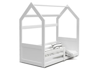 Miniaturka 19 - Łóżko dziecięce domek białe drewniane z barierką perspektywa