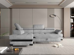 Miniaturka 13 - Szary narożnik tapicerowany z funkcją spania w nowoczesnym salonie
