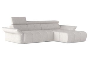 Miniaturka 1 - Jasnoszary narożnik tapicerowany z szezlongiem regulowane zagłówki