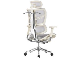 Miniaturka 1 - Biały fotel biurowy ergonomiczny siatkowy z zagłówkiem perspektywa