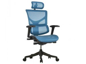 Miniaturka 3 - Niebieski fotel biurowy ergonomiczny siatkowy z zagłówkiem perspektywa