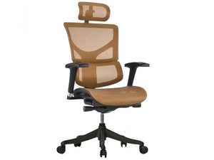 Miniaturka 3 - Fotel biurowy ergonomiczny pomarańczowy siatkowy z zagłówkiem perspektywa