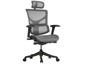 Miniaturka 2 - Fotel biurowy ergonomiczny szary siatkowy z zagłówkiem perspektywa