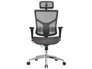 Miniaturka 5 - Szary fotel biurowy ergonomiczny siatkowy z zagłówkiem widok frontalny