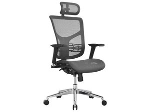 Miniaturka 1 - Fotel biurowy ergonomiczny szary siatkowy z zagłówkiem perspektywa