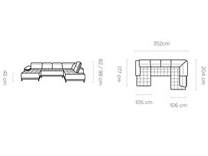 Miniaturka 13 - Narożnik tapicerowany wymiary 352x204 cm rysunek techniczny