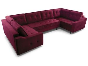 Miniaturka 4 - Bordowy narożnik welurowy w kształcie U z pikowanym oparciem perspektywa