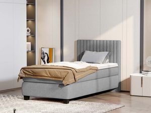 Miniaturka 4 - Łóżko jednoosobowe szare tapicerowane z wysokim zagłówkiem w sypialni