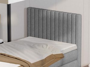 Miniaturka 2 - Szare łóżko jednoosobowe detal zagłówka prążkowanego zbliżenie