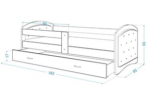 Miniaturka 6 - Łóżko dziecięce z pikowanym zagłówkiem wymiary 183x85 cm rysunek techniczny