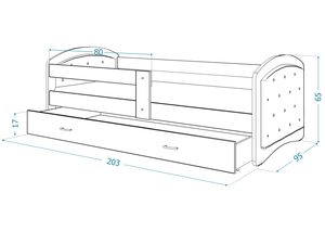 Miniaturka 7 - Łóżko dziecięce z pikowanym zagłówkiem wymiary 203x95 cm rysunek techniczny