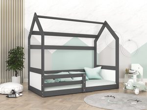 Miniaturka 17 - Łóżko dziecięce domek grafitowe z miętową pościelą w pokoju
