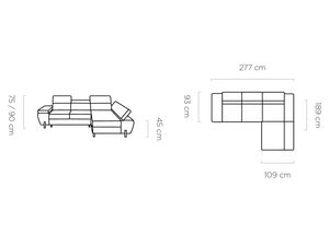 Miniaturka 21 - Narożnik tapicerowany wymiary 277x189 cm rysunek techniczny