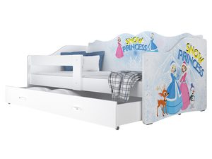 Miniaturka 8 - Białe łóżko dziecięce z motywem śnieżnej księżniczki i otwartą szufladą