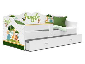 Miniaturka 14 - Łóżko dziecięce białe z motywem dżungli ze zwierzątkami i szufladą