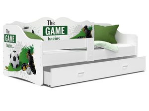 Miniaturka 16 - Łóżko dziecięce białe z motywem piłki nożnej i szufladą perspektywa