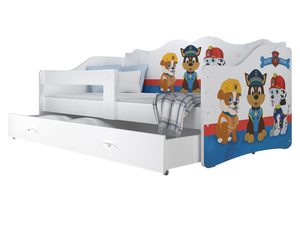 Miniaturka 19 - Białe łóżko dziecięce z motywem piesków ratowników i szufladą perspektywa