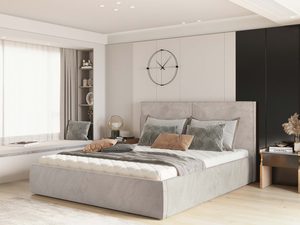 Miniaturka 8 - Szare łóżko tapicerowane z prostym zagłówkiem w sypialni perspektywa