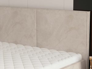 Miniaturka 3 - Łóżko szare tapicerowane detal zagłówka prostego w aranżacji zbliżenie