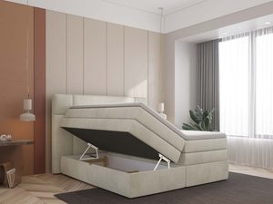 Miniaturka 5 - Kremowe łóżko kontynentalne z otwartym pojemnikiem na pościel widok