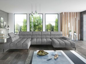 Miniaturka 21 - Szary narożnik pikowany w kształcie U nowoczesny salon widok