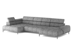 Miniaturka 1 - Szary narożnik z szezlongiem i regulowanymi zagłówkami perspektywa