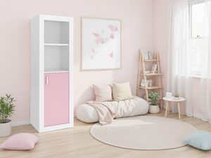 Miniaturka 14 - Biały regał dziecięcy z różowymi drzwiczkami w pastelowym pokoju
