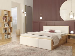 Miniaturka 5 - Aranżacja sypialni z dębową półką modułową i kremowym łóżkiem