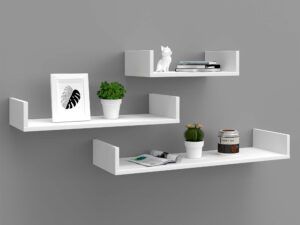 Miniaturka 4 - Zestaw trzech białych półek ściennych z bocznymi ogranicznikami