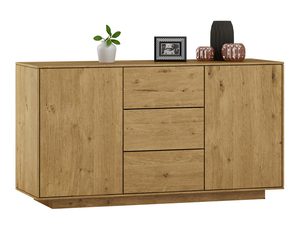 Miniaturka 2 - Komoda dębowa jasna szeroka z drzwiczkami i trzema szufladami na cokole dekoracje
