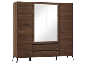 Miniaturka 3 - Szafa orzechowa czterodrzwiowa z lustrami i szufladami na metalowych nogach