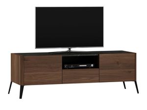 Miniaturka 3 - Szafka RTV orzechowa z drzwiczkami i półką na metalowych nogach z telewizorem