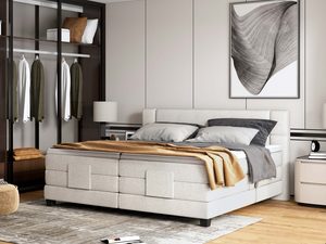 Miniaturka 12 - Jasnoszare łóżko kontynentalne dwuosobowe w sypialni z garderobą